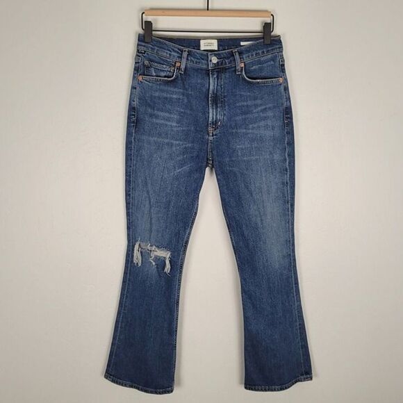 Citizens Of Humanity Size 27 Demy Distressed Tempo Cropped Flare Jeans Blue - Picture 2 of 12